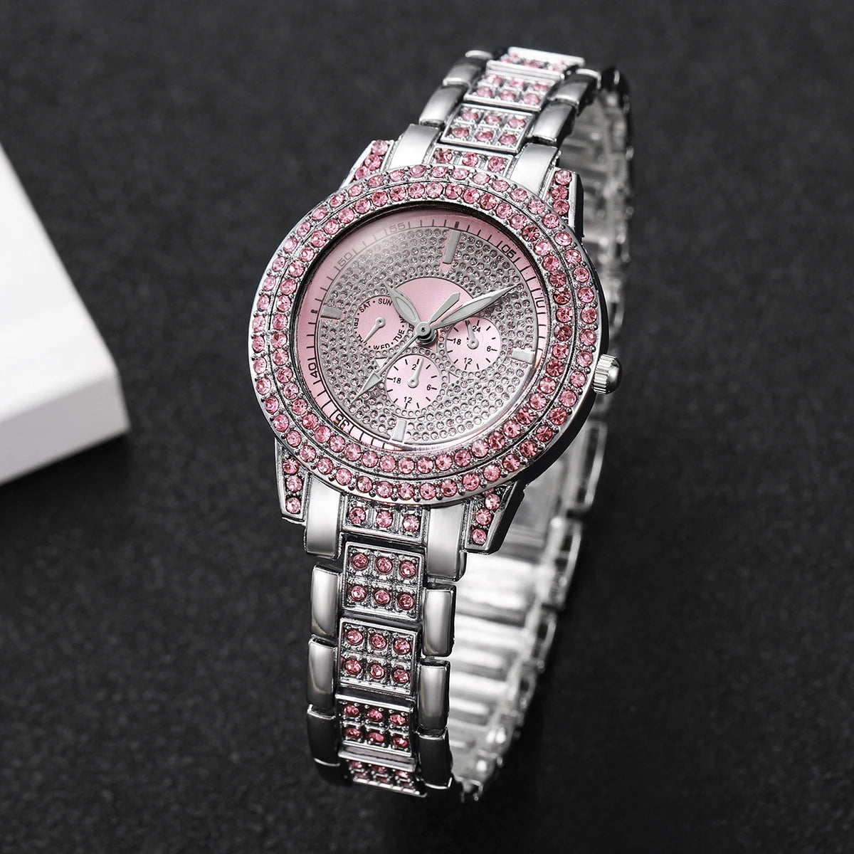 1/3PCS Luxury Rhinestone Women Watch Diamond Jewelry Set Elegant Steel Ladies Quartz Wristwatch Reloj Mujer（Without Box） Qme