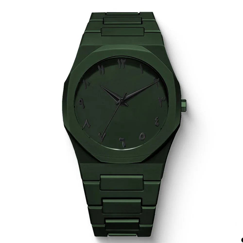 2026 2026 Spring New Men's Watch Light Luxury, niche luxury, minimalist fashion, quartz watch with black large dial Qme green