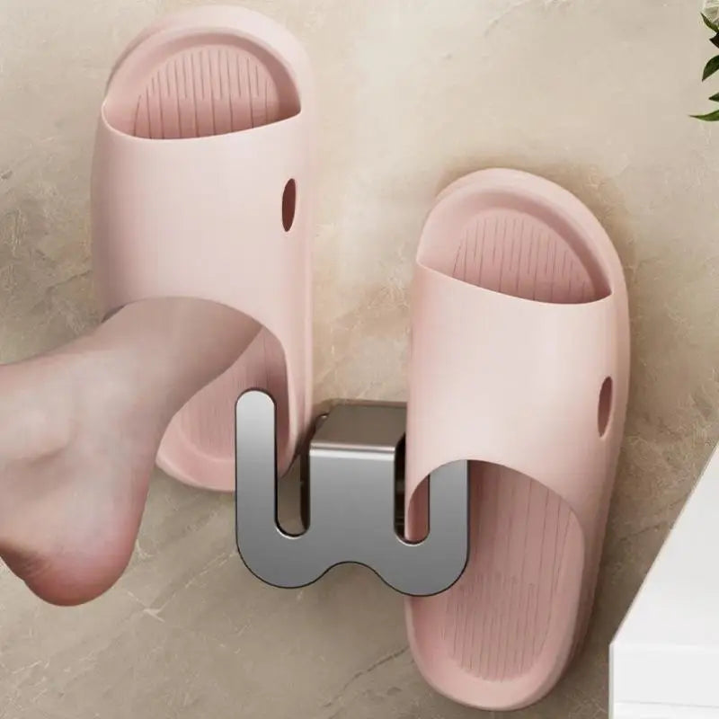 Wall Mounted Shoe Storage Rack Hole-free Hook Door Slippers Bathroom Qme