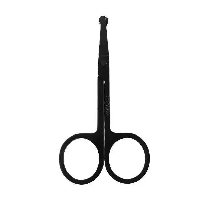 Silver Mirror Light Black Round Head Safety Nose Hair Scissors Qme 1pc
