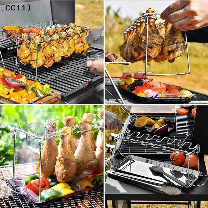 Chicken Leg Wing Rack Grill Smoker Oven Easy Use 14 Slots Drumstick Qme