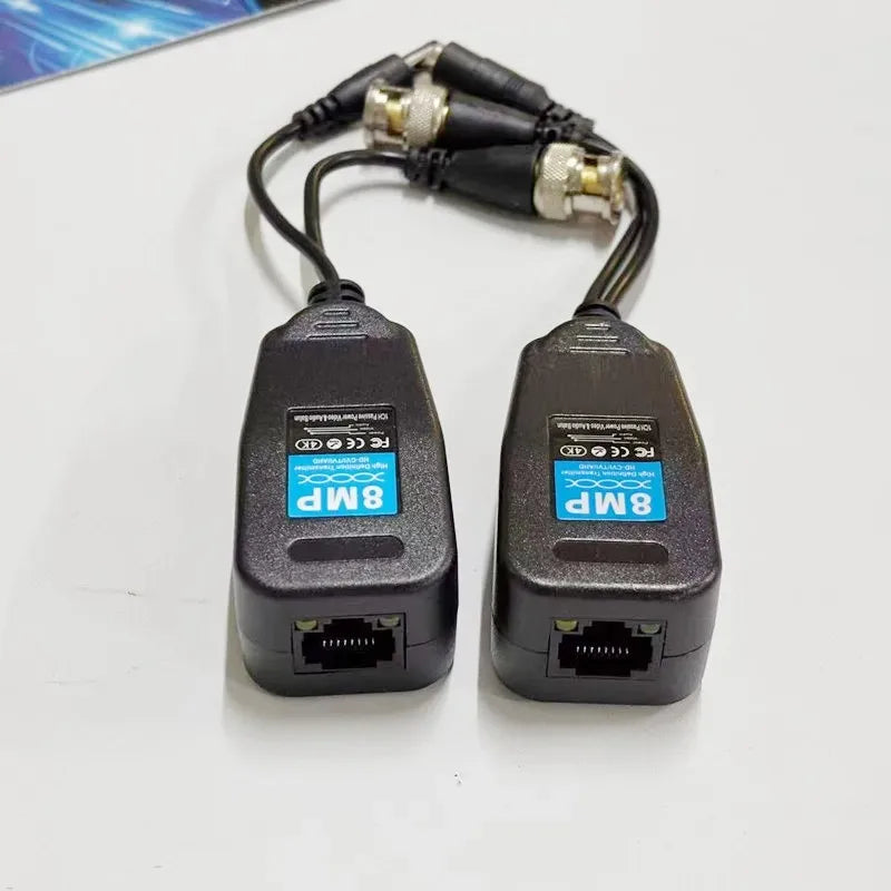 3 pairs 8MP Surveillance PV Power Video 2-in-1 Twisted Pair Transmitter Coaxial Analog BNC to RJ45 Ethernet Cable Qme