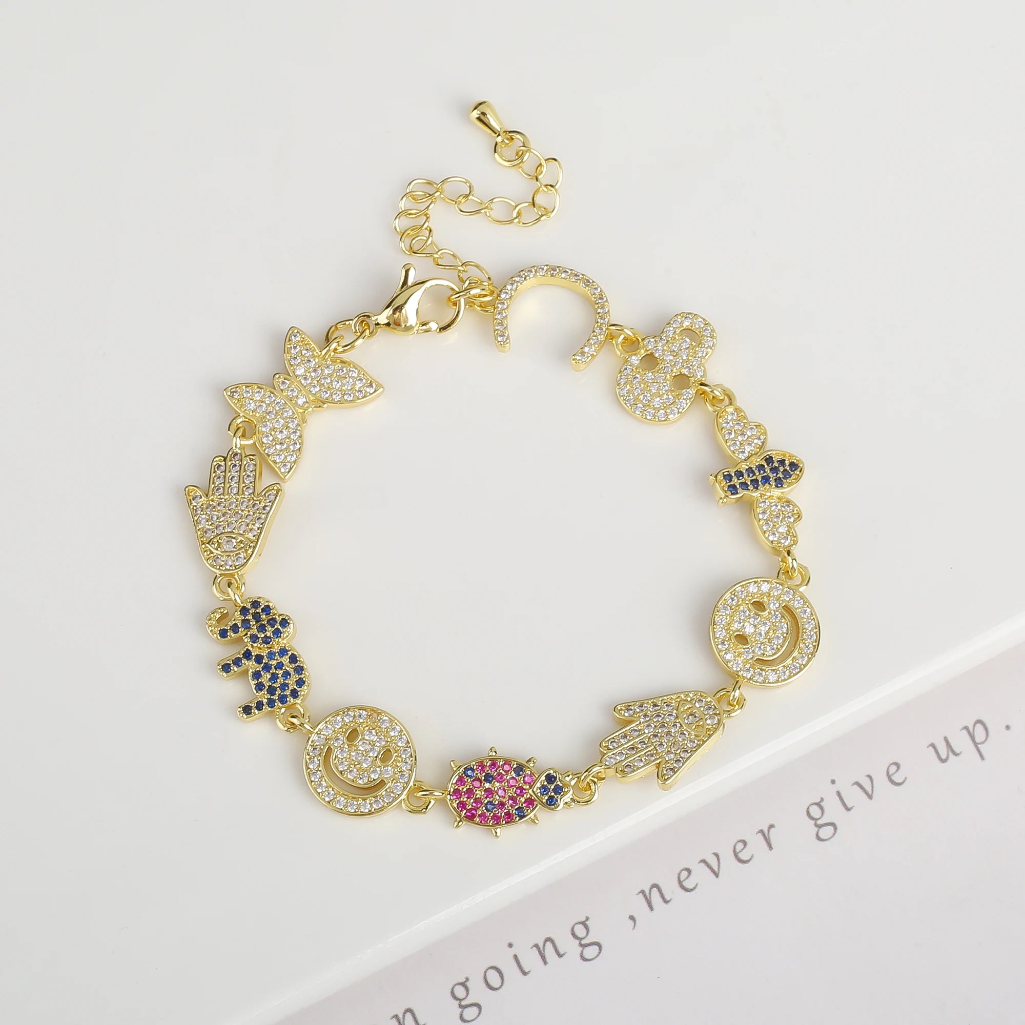 8 Style New Design Hot Sale Zirconia Lips Animal Butterfly Alphabet Combination Bracelet Luxury for Women Party Jewelry Gift Qme 2