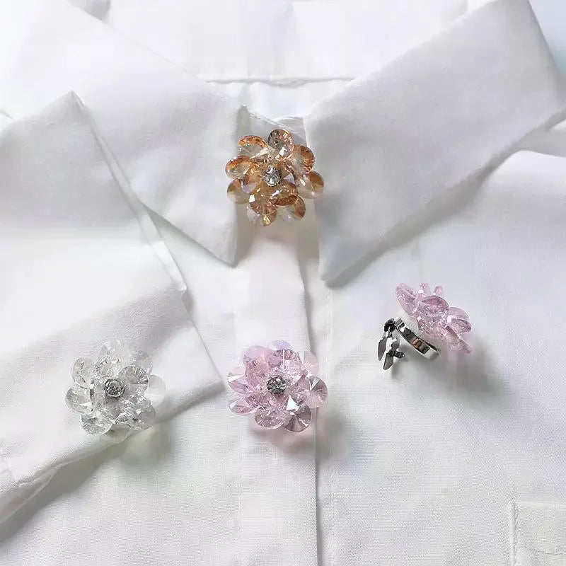 2PCS Rhinestone Flower Cufflinks For Women Suit Shirt Buttons Covers Fashion Jewelry Accessories Decoration Gifts Qme