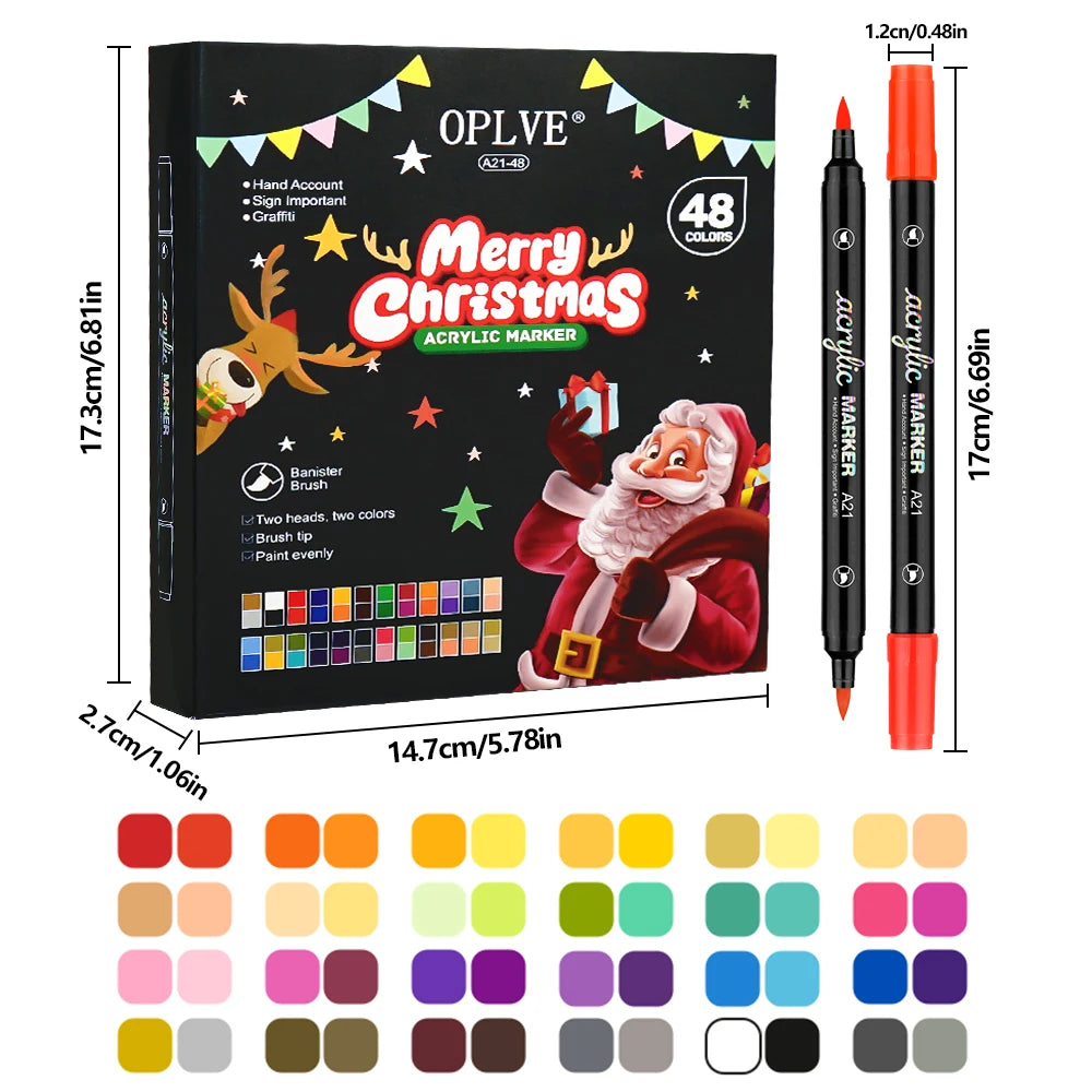 24/48/72 Colors Dual Brush Tip Acrylic Markers Pens, for Rock, Wood, Fabric, Glass, Canvas, Ceramic, Christmas DIY Art Supplies Qme 48 colors