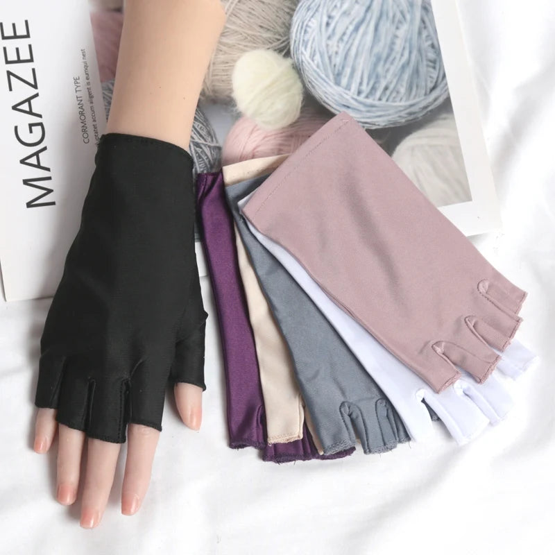 1 Pair Black Summer Half Fingers Gloves Breathable Thin Semi-finger Qme