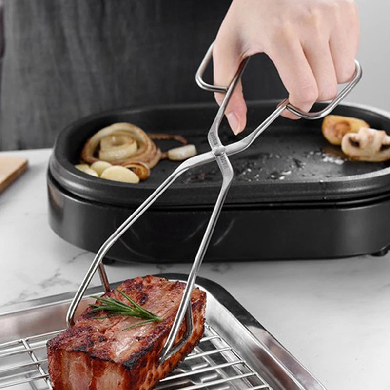 Kitchen BBQ Heat Resistant Hollow-out Barbecue Clip Food Tongs Qme