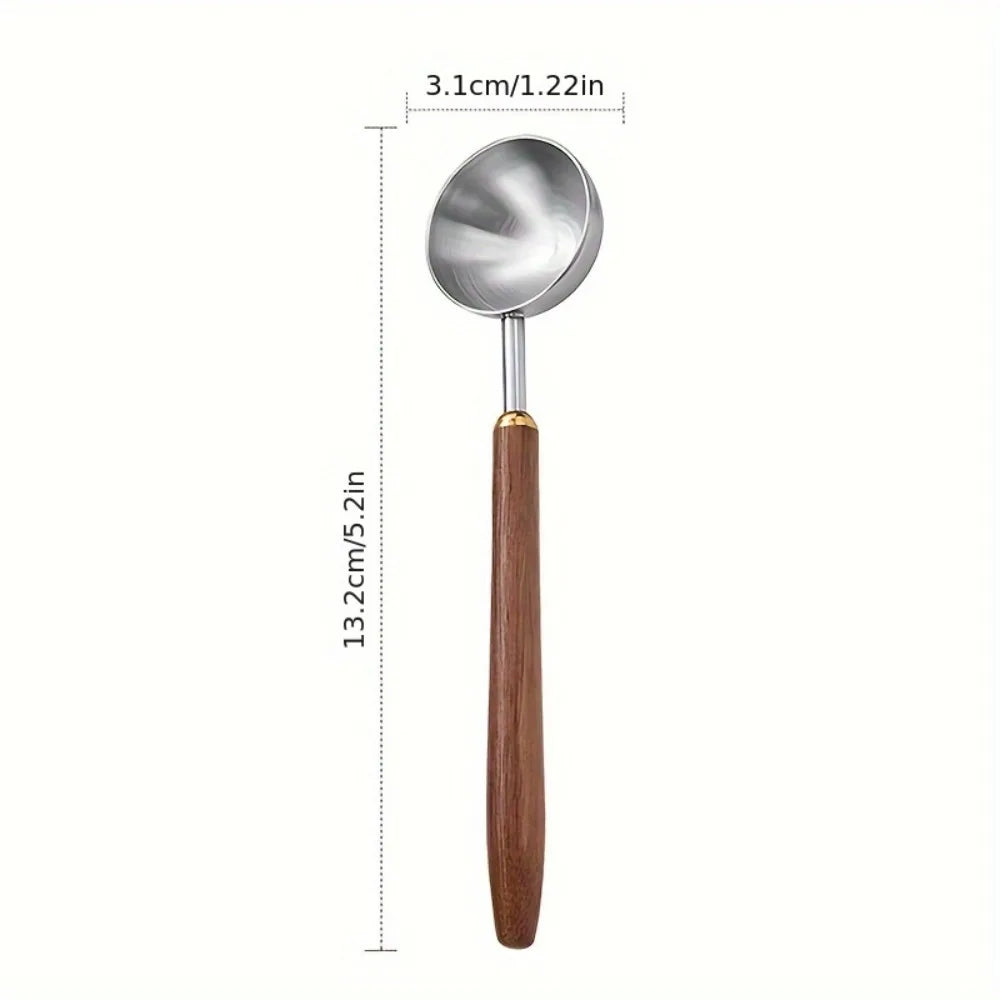 Walnut Wood Coffee Scoop Stainless Steel Long Handle Measuring Spoon Qme Silvery-M-8ml