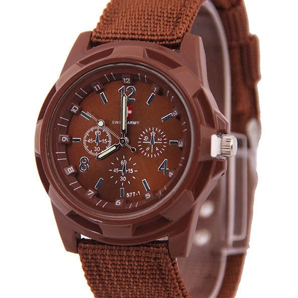 Fashion Nylon Strap Men's Watch Cloth Strap Military Watch Trendy Night Light Needle Sports Watch Men's and Women's Watch Qme Brown