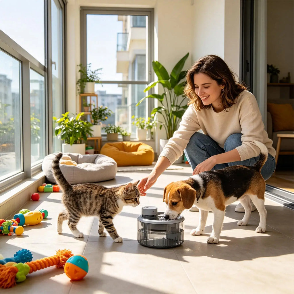 Cat Water Fountain Motion-activated Rechargeable 9 Filters Automatic Qme