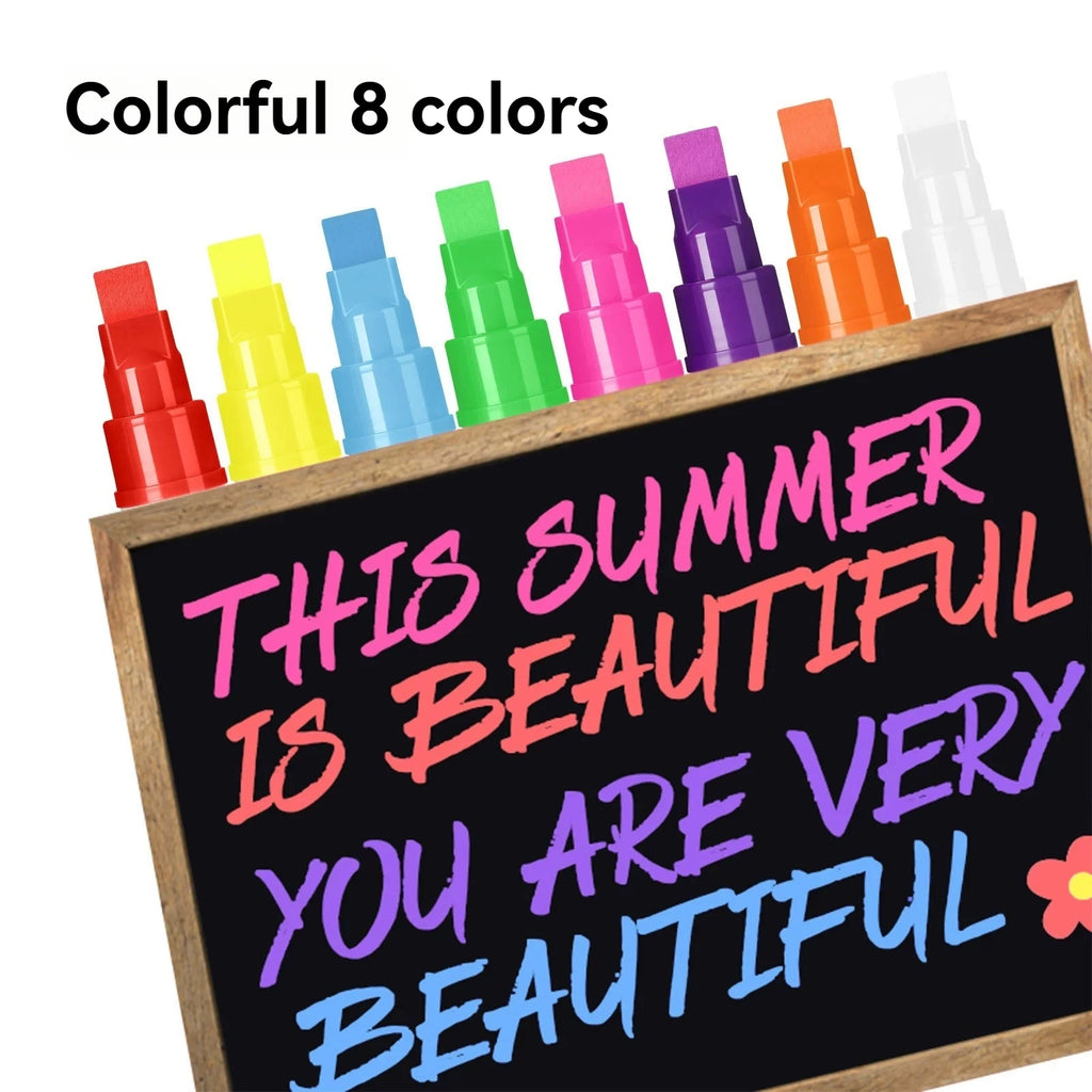 Liquid Erasable Chalk Markers Pens 8 Colors 10mm/15mm Washable & Wet Erase Neon Art Makers for Blackboard Chalkboard Signs Pen Qme