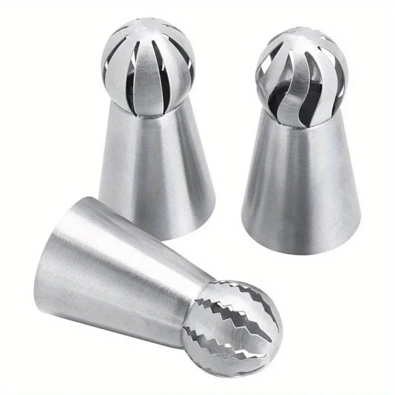 3pcs Piping Tips, Stainless Steel Piping Tips Set, Ball Shaped Icing Nozzles, Professional Decoration Tips, For Home Kitchen Qme