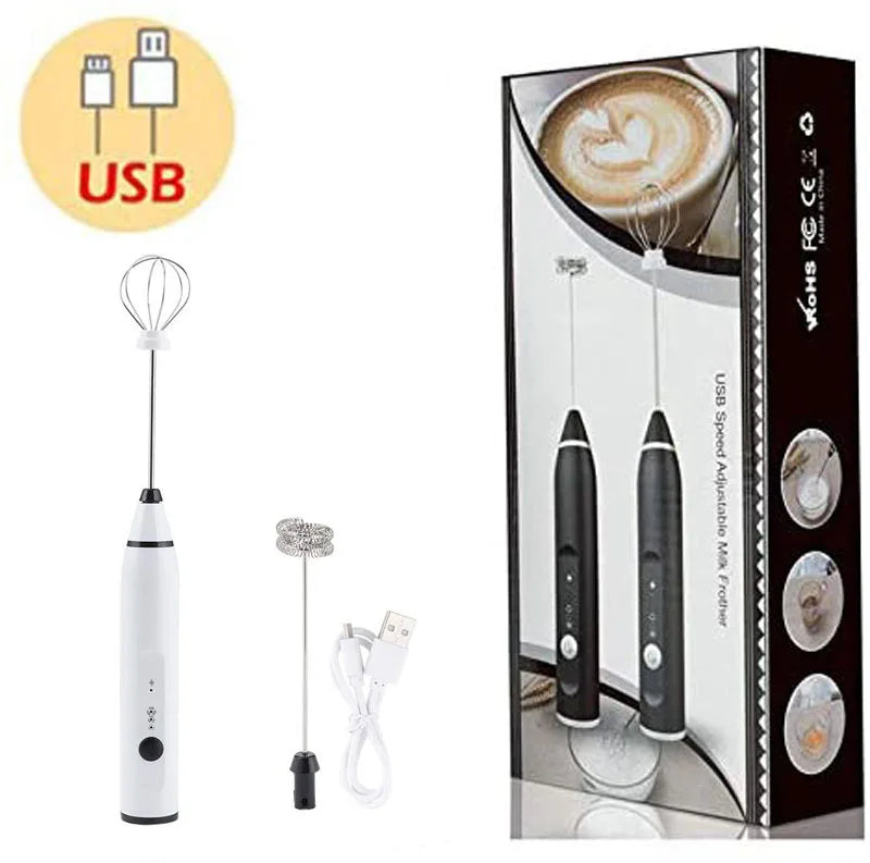 Electric Milk Frothers Handheld Wireless Blender USB Mini Coffee Maker Whisk Mixer Cappuccino Cream Egg Beater Food Blender Qme White