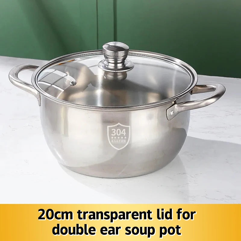 Double Handle Soup Pot Glass Cover Induction Cooker Cooking Stainless Qme A2