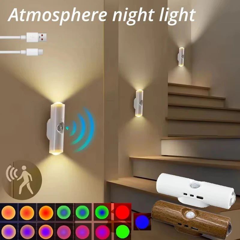 Smart RGB Double-head Wall Light Motion Sensor Magnetic Night Qme