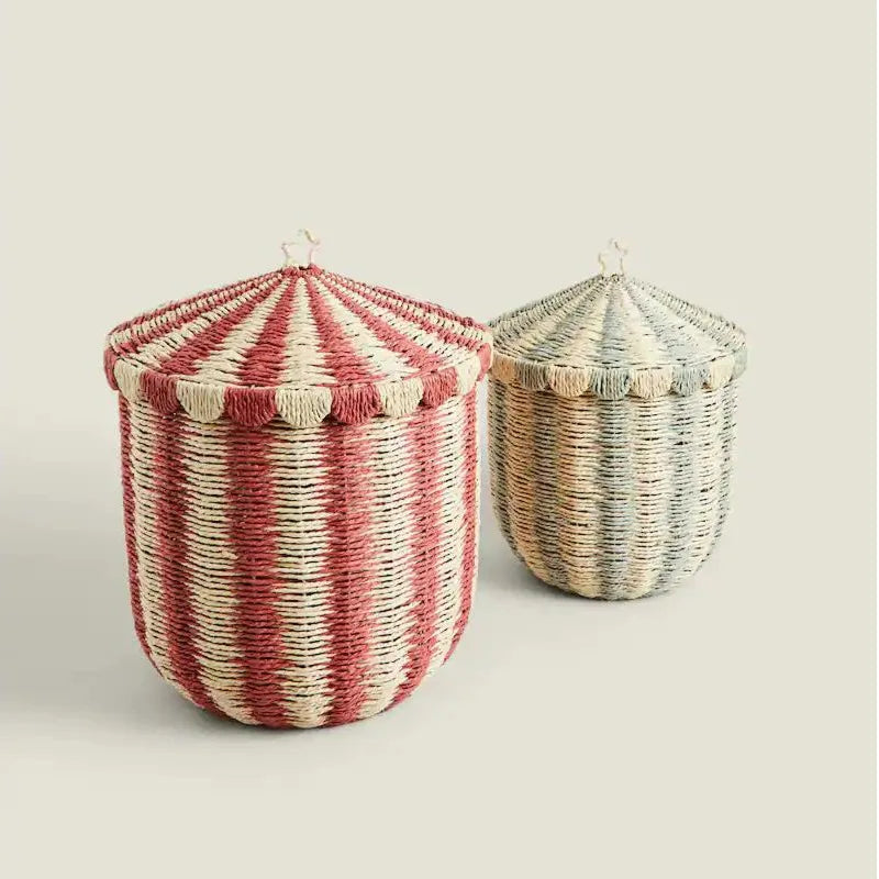 Vintage Woven Storage Basket Laundry Hamper with Lid Toys Sorting Box Household Organizer Multipurpose Décor for Room Home Qme