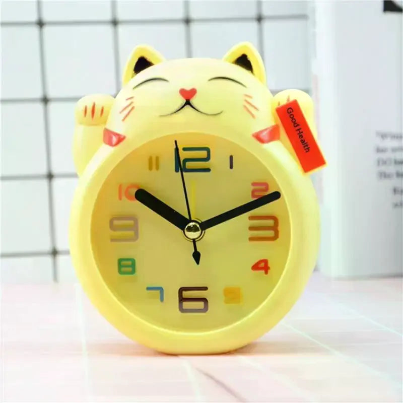 Cute Lucky Cat Alarm Clock Silent Non Ticking Movement Large Readable Numbers Perfect For Kids Bedroom Home Study Desk Decor Qme