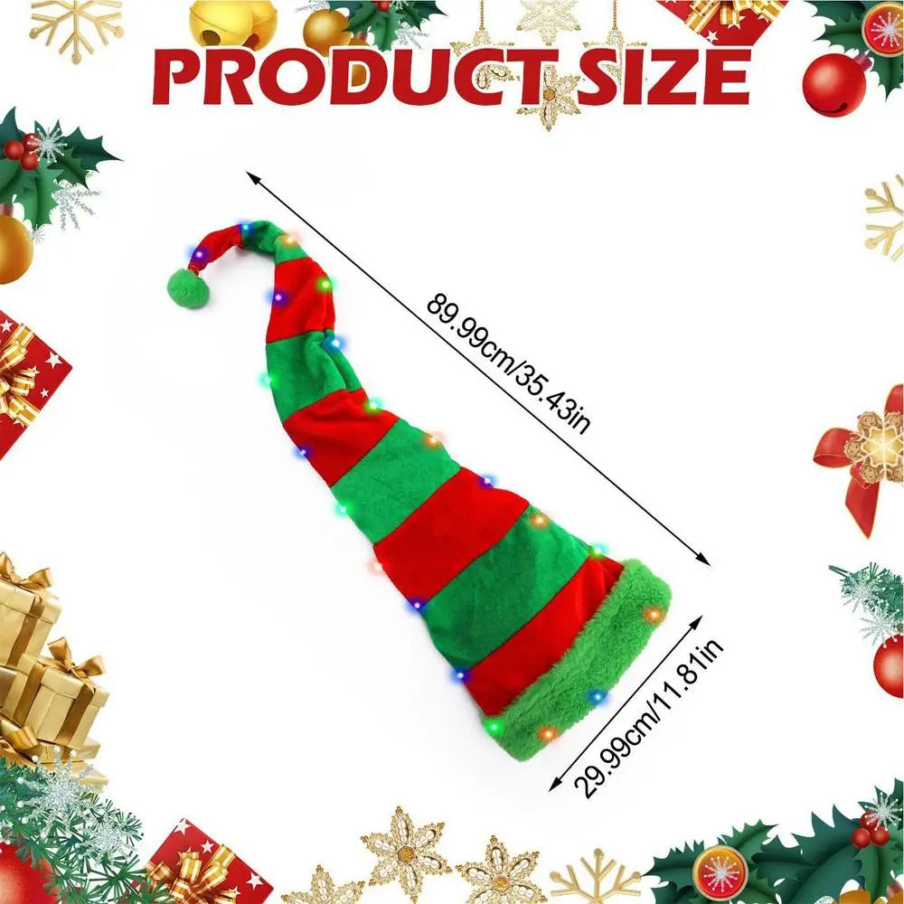 1pc Light Up Santa Hat Santa Hat Christmas Hat Striped Holiday Hat New Year Hat Photo Props Christmas supplies For Kids & Adults Qme Green as picture shows
