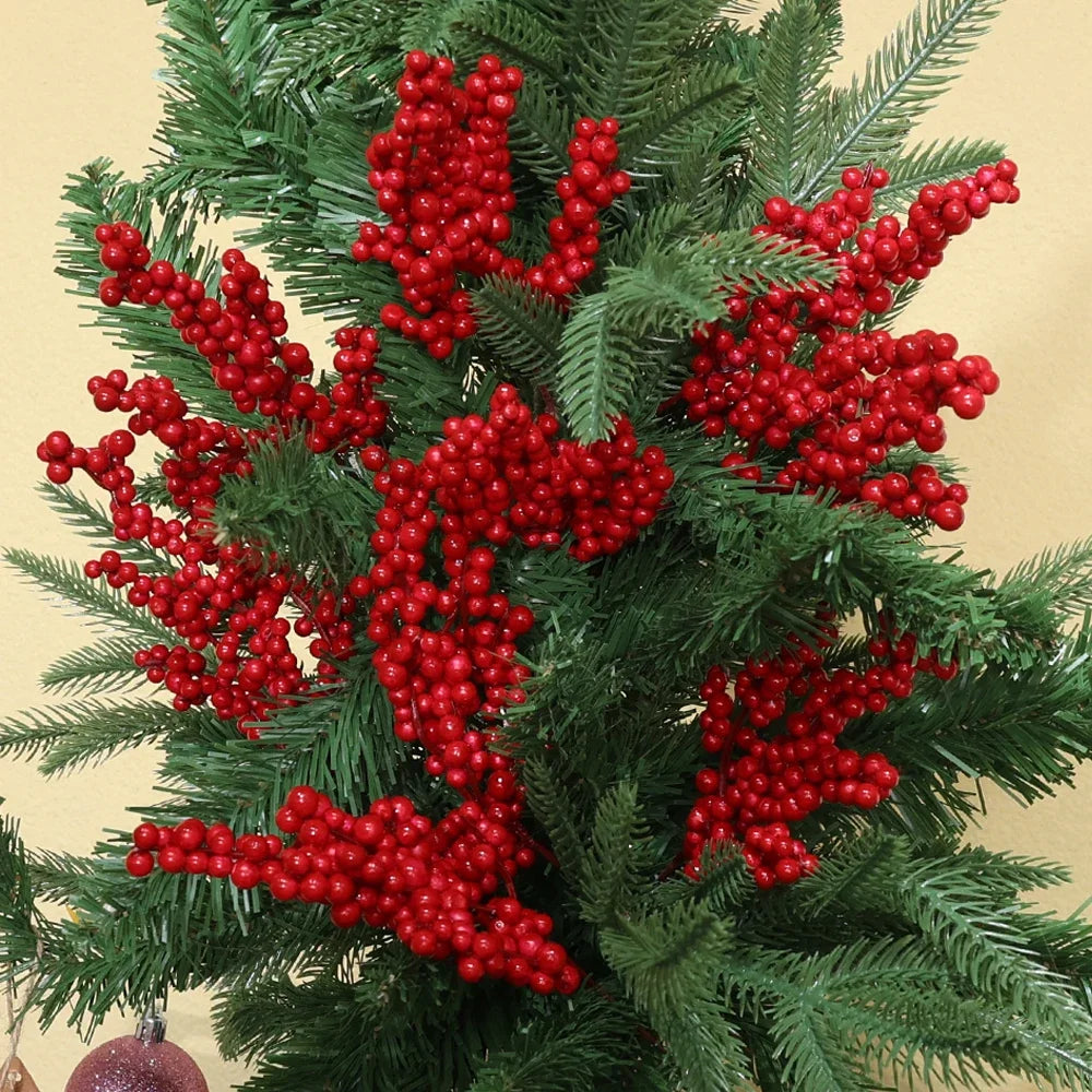 Artificial Berries Branches Christmas Red Holly Berry Stem DIY Flowers Simulation Plant Xmas Tree New Year Party Decor Ornaments Qme