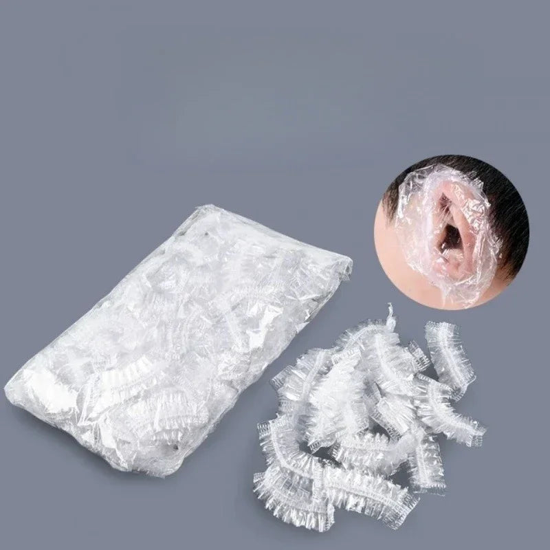 100pcs, Easy to use, One - off Earmuffs for Bath, Shower, Salon, Hair Dyeing, Disposable Waterproof Ear Cover Caps Qme