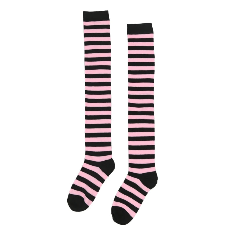 Women Striped Stockings Over Knee Length JK Long Socks Ladies Girls Qme A18 One Size