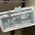 Pink Plaid Double-layer Transparent Pencil Case High-value Student Qme Blue