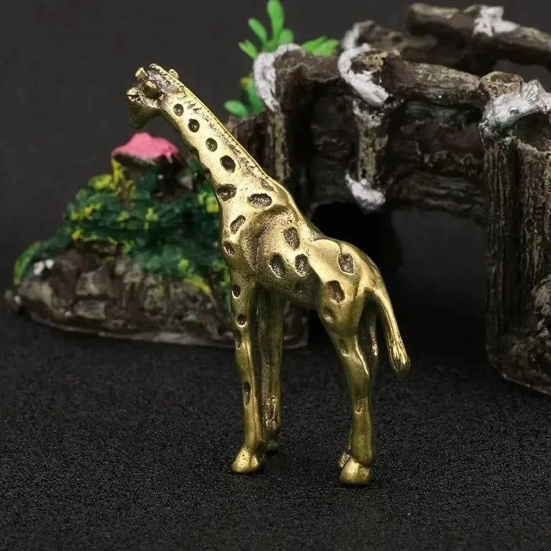 Vintage Brass Giraffe Ornament Office Desk Desktop Decoration Tea Pet Qme