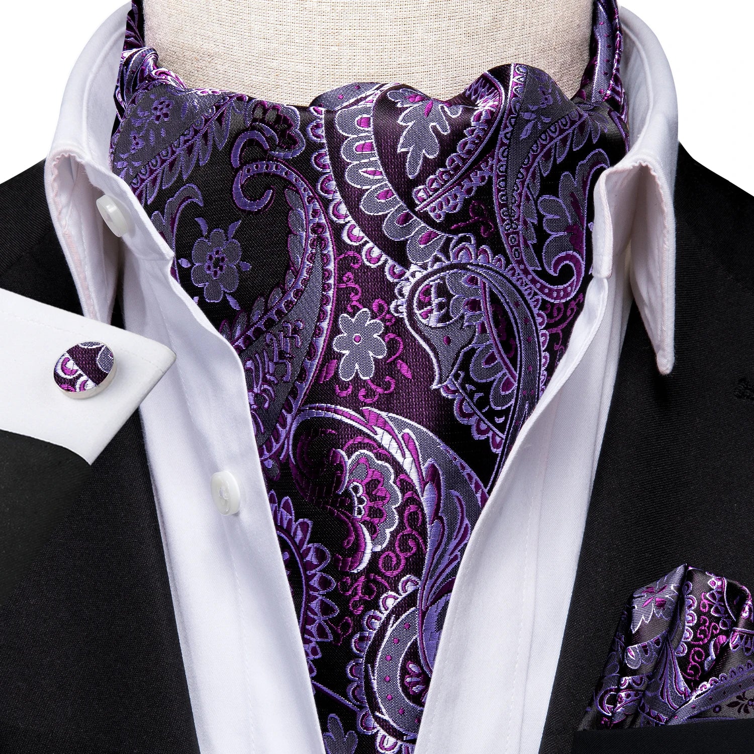 Silk Mens Ascot Black Pink Blue Red Gold Green Purple White Beige