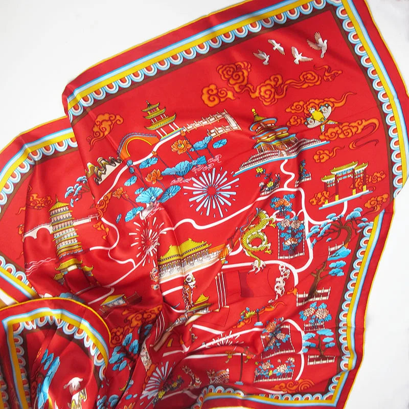 90x90cm Square Pure Silk Scarf Women Designer Print Bandana Head Qme