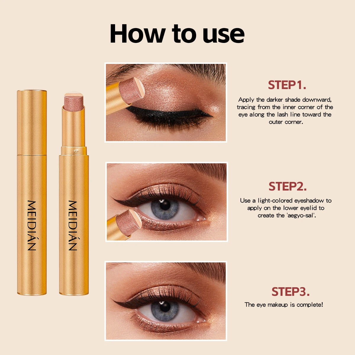 Three Eye Shadow Stick Waterproof Sweat Resistant Easy Apply Suitable Qme