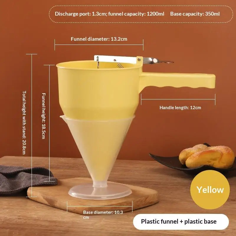 Stainless Steel Funnel Dispenser Rack Cupcake Pancake Batter Maker Qme Yellow