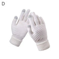 1Pair Women Gloves Knitted Solid Autumn Winter Hand Warmer Thicken Lining Skiing Short Wrist Female Full Fingered Mittens Qme White
