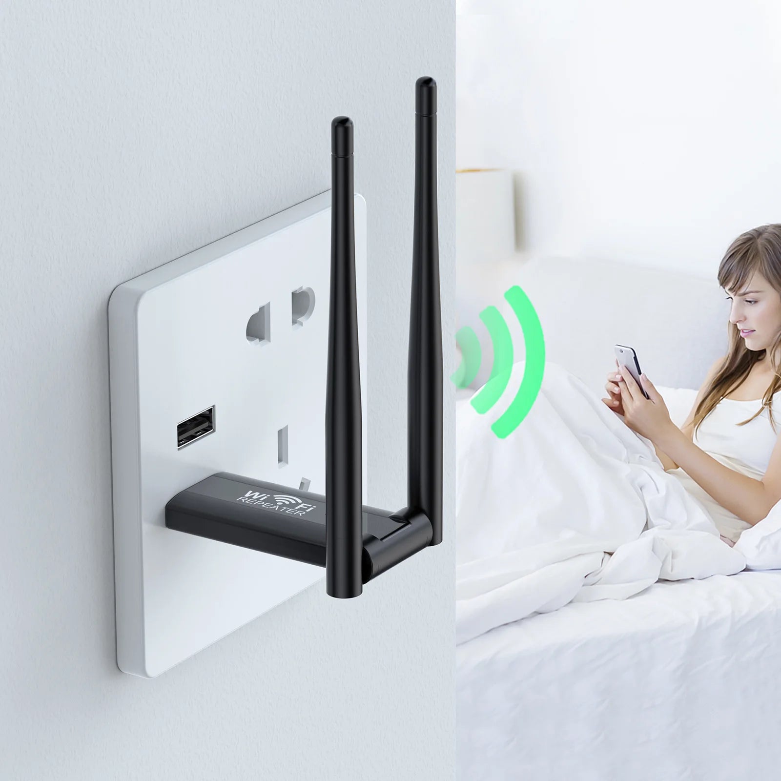 USB Wireless WiFi Extender 2.4G 300Mbps Signal Booster Long Range Repeater Access Point for Home Wi-Fi Router Network for PC Use Qme
