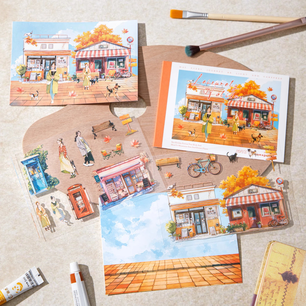 10Sheets Relaxing Holiday Sticker Book Scenic Landscape Theme for Scrapbooking Journaling Decorate Laptop Phone Case DIY Crafts Qme