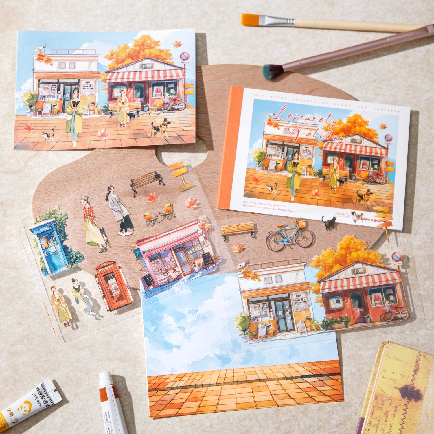 10Sheets Relaxing Holiday Sticker Book Scenic Landscape Theme for Scrapbooking Journaling Decorate Laptop Phone Case DIY Crafts Qme
