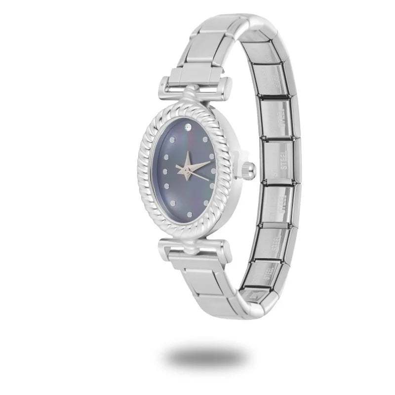 2025New Vintage Oval Inlaid Zircon Stainless Steel Watch Bracelet