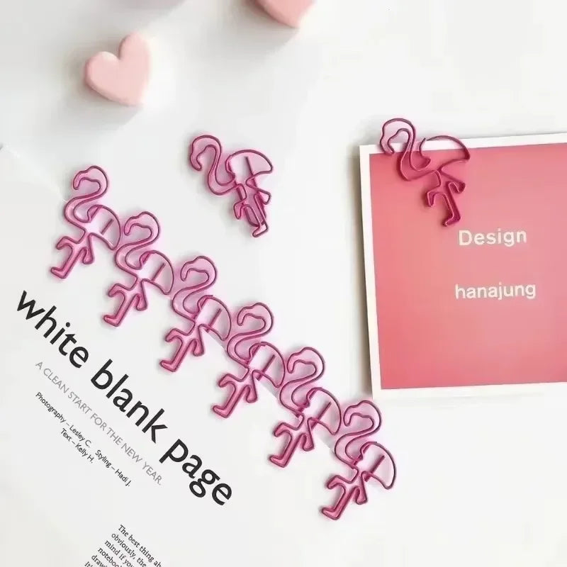 10PCS Cute Pink Flamingo Paper Clips Animal Bookmark Clips Office School Stationery Document Organizer Gift Supplies Qme