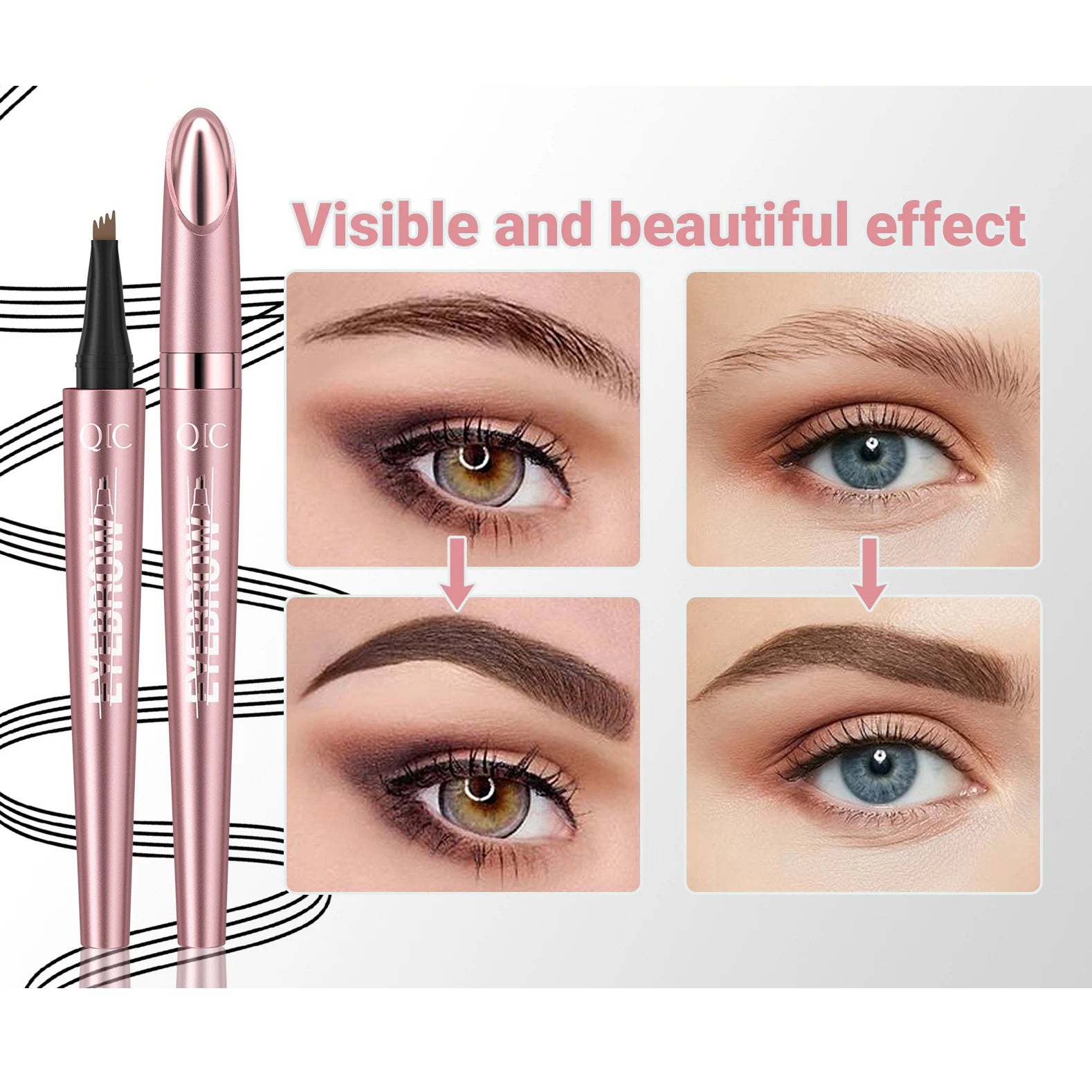 4 Point Liquid Eyebrow Pencil Waterproof Dark Brown Fork Tip Eyebrow Pencil Tattoo Fine Sketch Liquid Eyebrow Pen Makeup Tool Qme