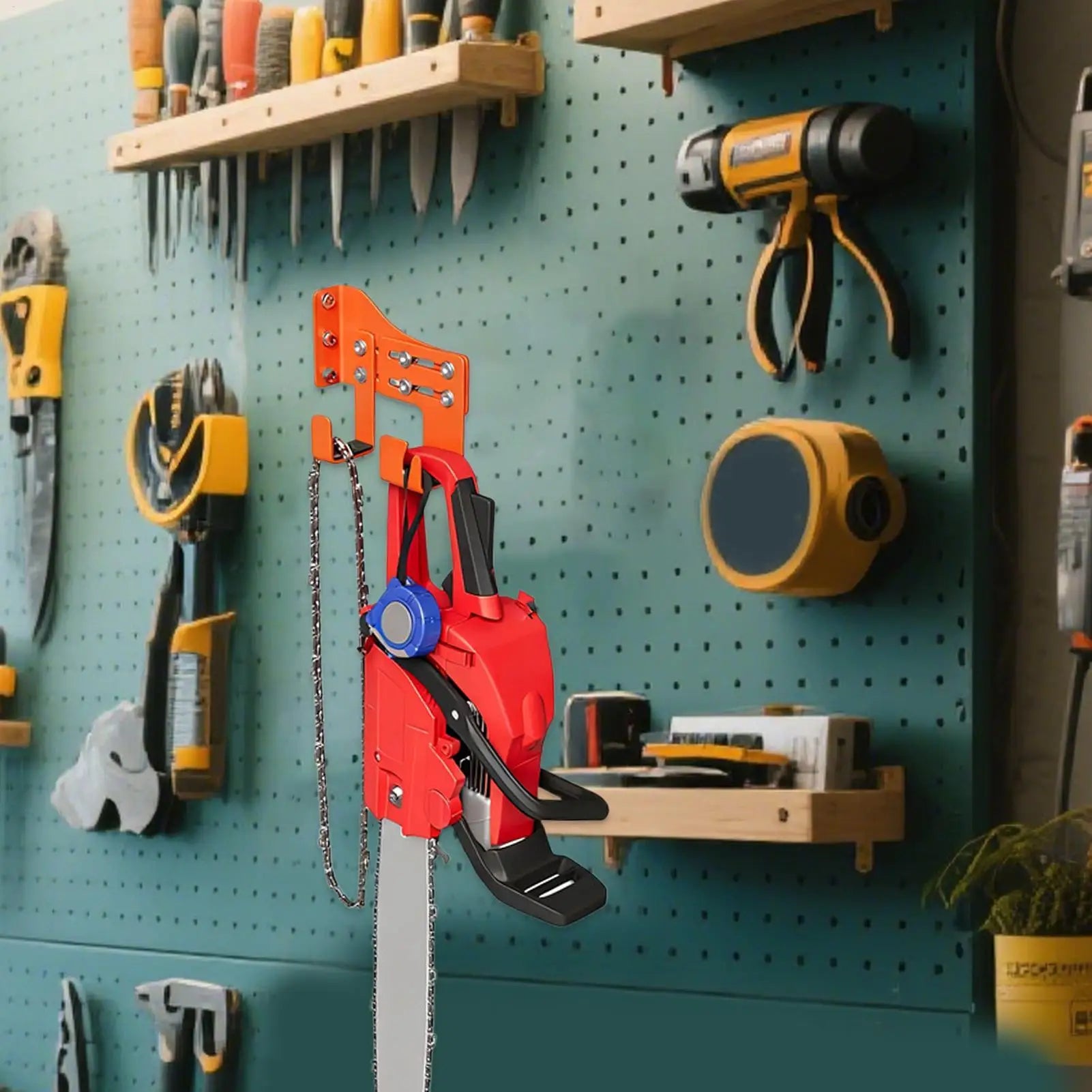 Chainsaw Mount Heavy Duty Wall Organizer Shed Two Hook Garden Garage Qme