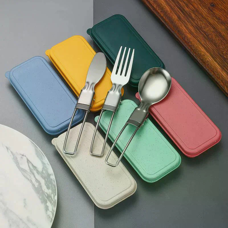 304 Stainless Steel Folding Cutlery Set Knife Fork Spoon Portable For Outdoor Picnics Camping Back To School Student Cutlery Box Qme
