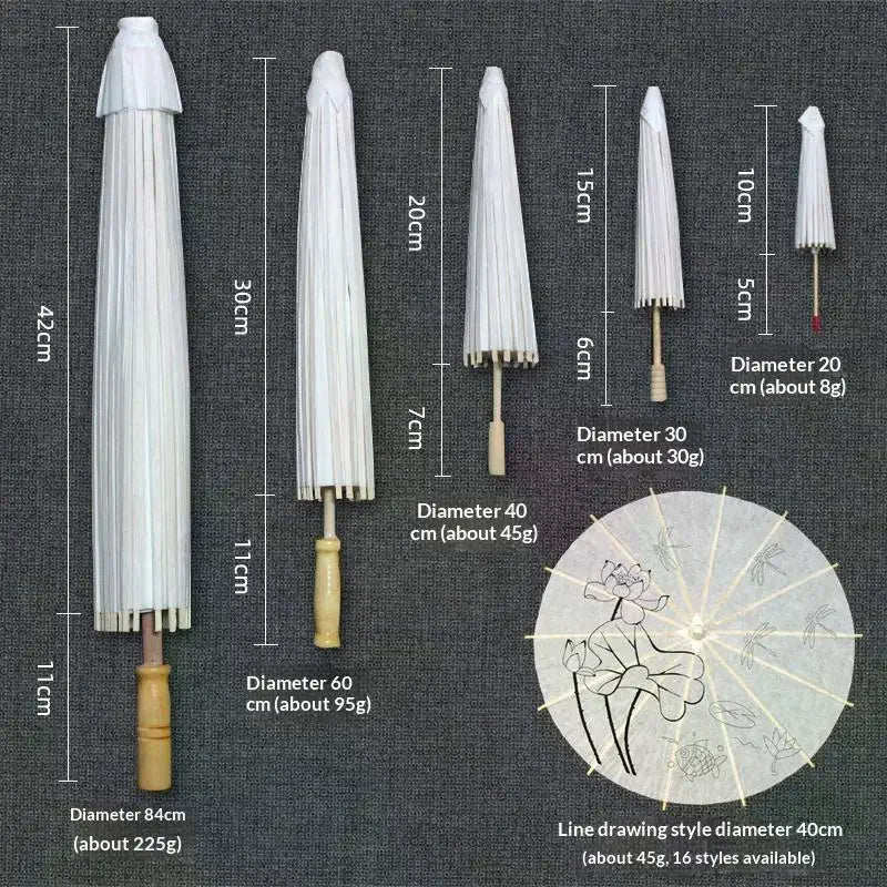 20/30/40/60/84CM Paper Umbrella Blank DIY Handmade Painting Supplies Long-handle Blank Photography Prop Qme