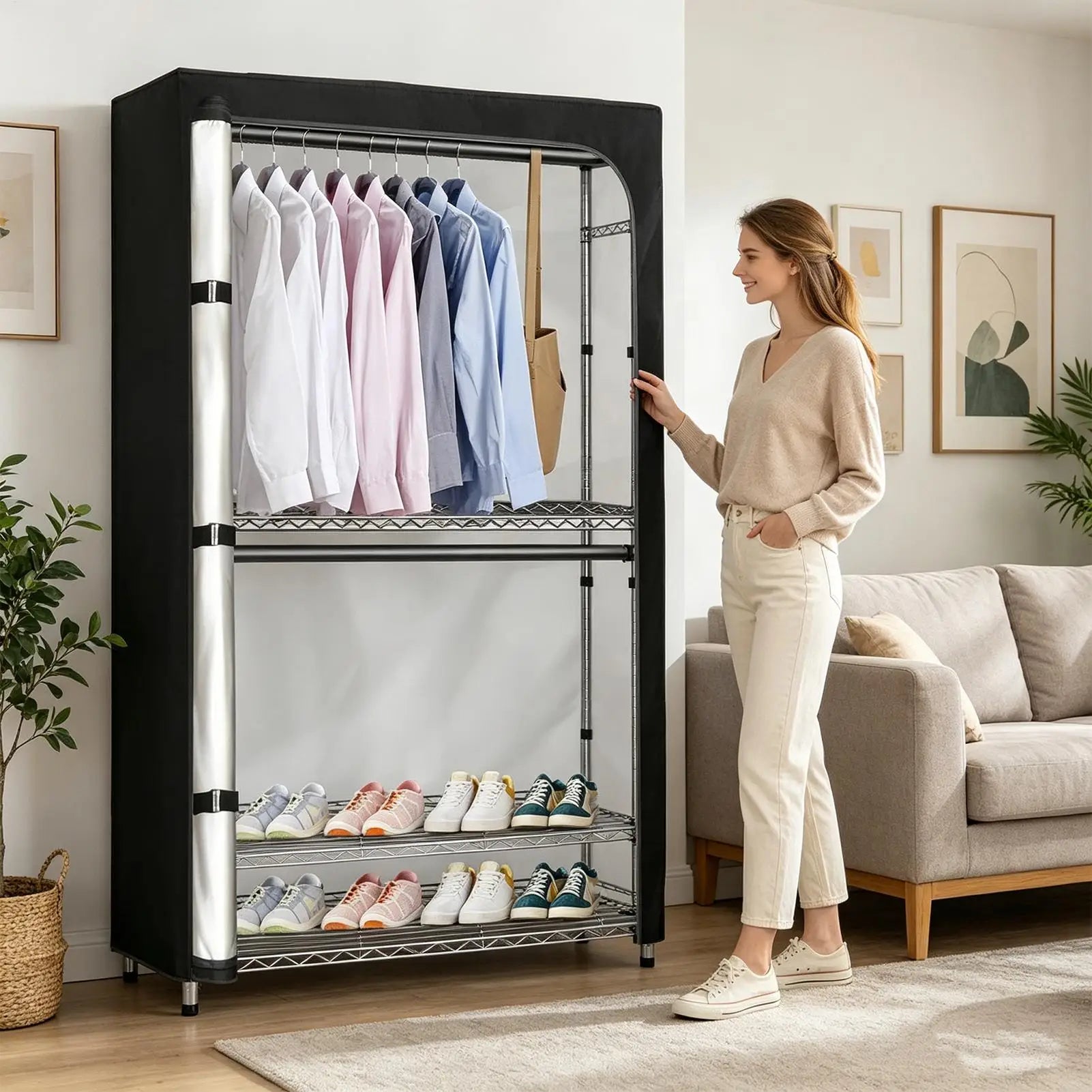 Clothes Rack Cover Only Oxford Waterproof Garment Wardrobe Wrap Qme