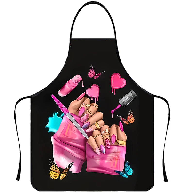 Nail Polish Printing Beauty Kitchen Women Apron Household Cleaning Qme A
