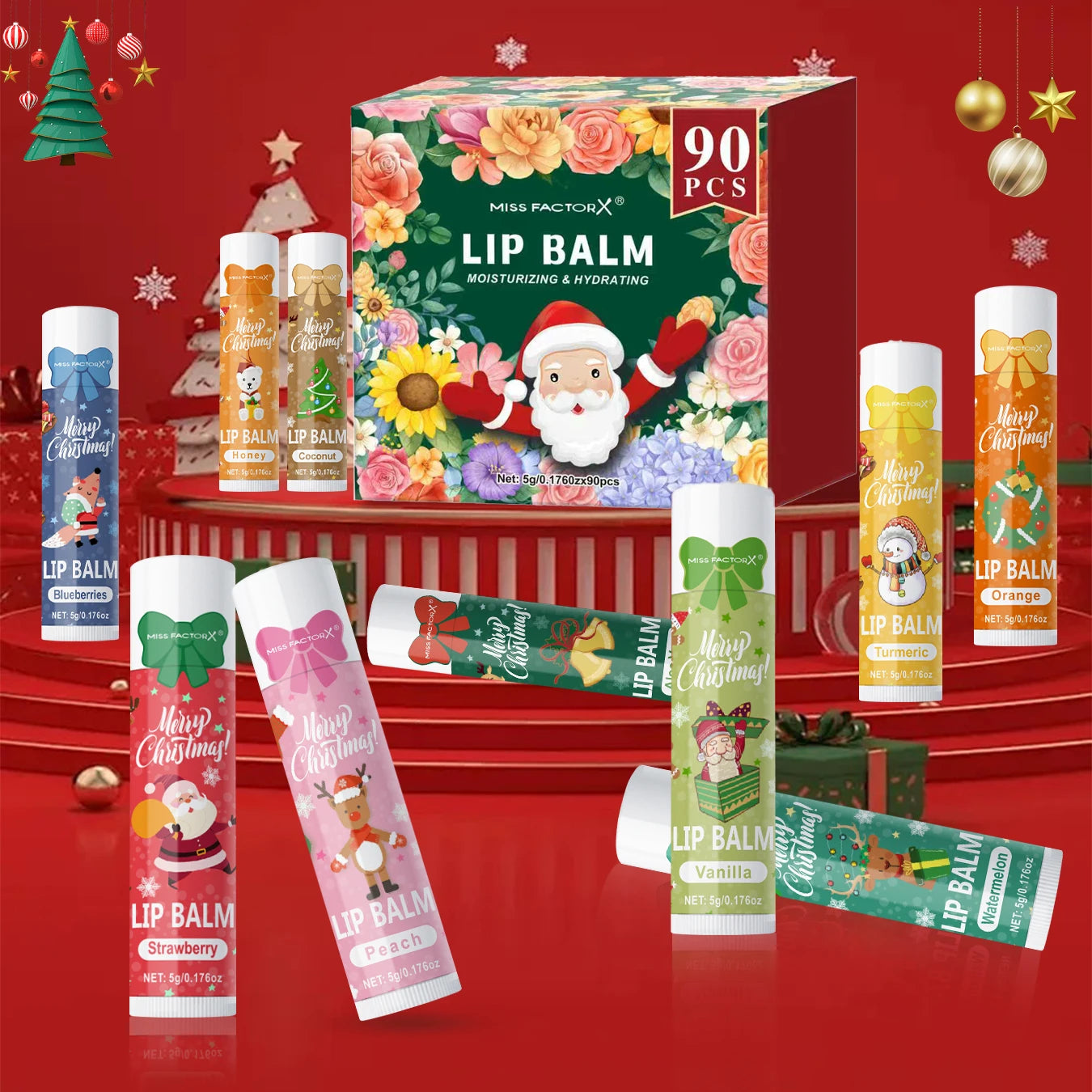 90 pieces/box 10 scented lipstick set Christmas set Moisturizing lips deep moisturizing Christmas gift Qme