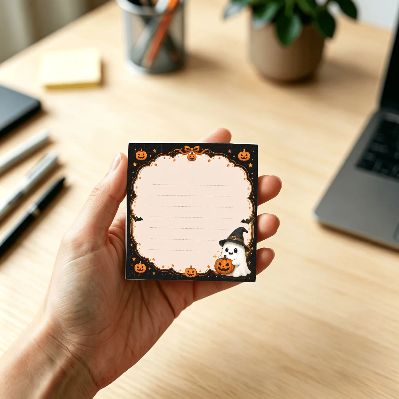 Halloween Cartoon Notepad, Cute Ghost And Jack-O'-Lantern Memo Pad for Writing, Journaling, And Office Use Qme