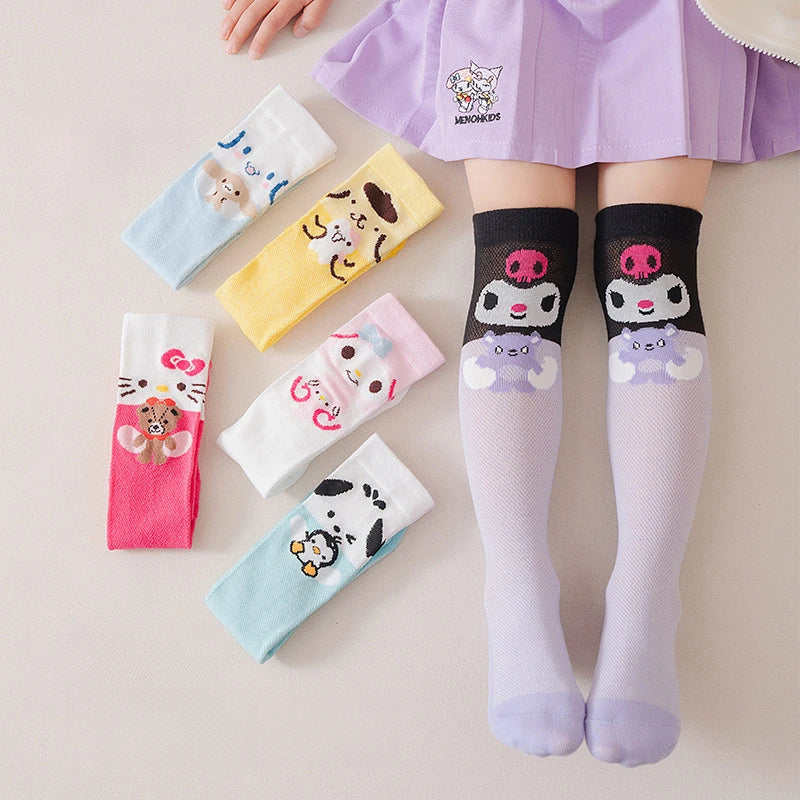 Hello Kitty Kuromi Knee-High Socks Summer Mesh Breathable Korean-Style Socks Cute Cartoon Student Over-the-Knee Socks Qme