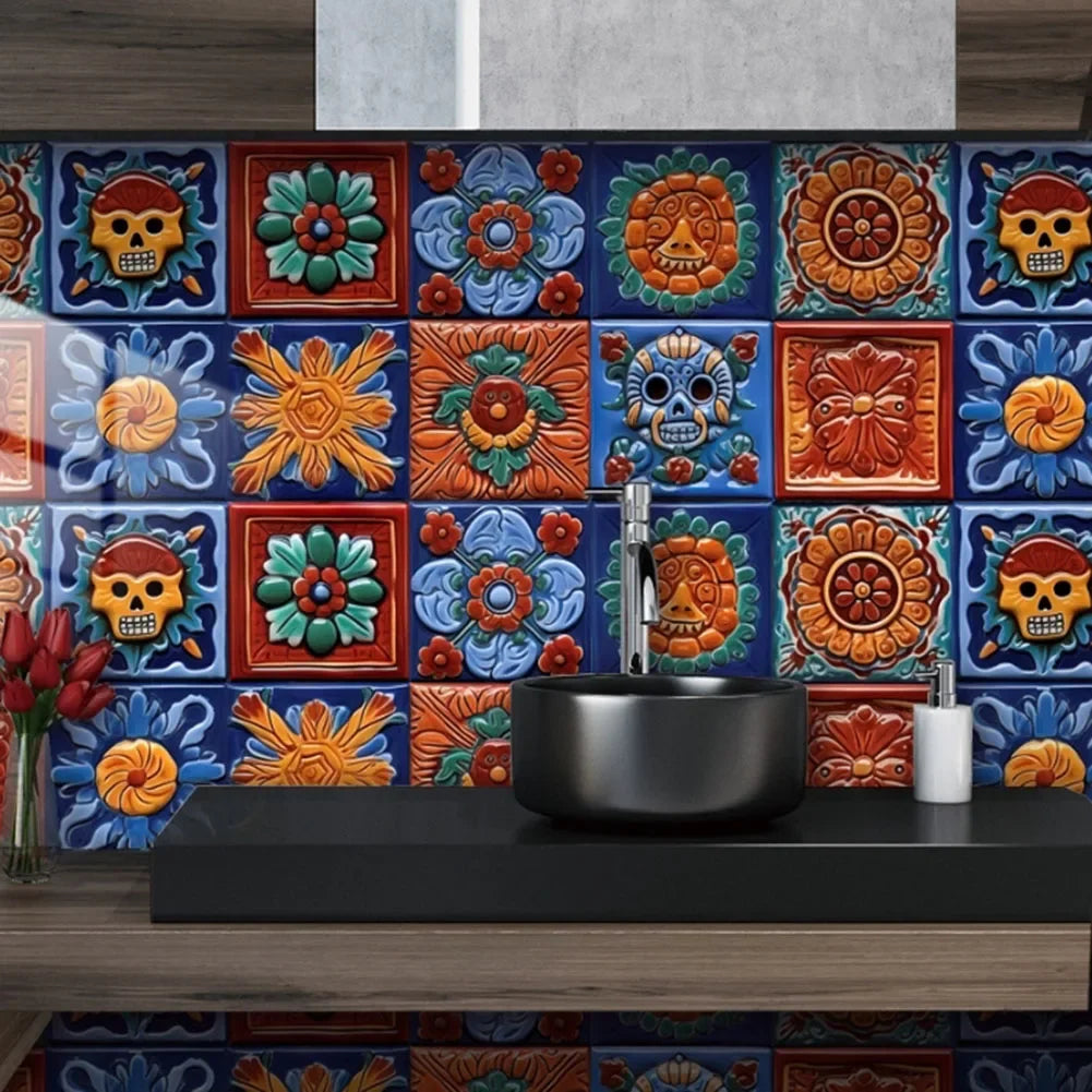 20pcs Decoration Mexican Tiles Decals Long Lasting Use Peel And Stick Tile Stickers Peel And Stick Tile Stickers Qme