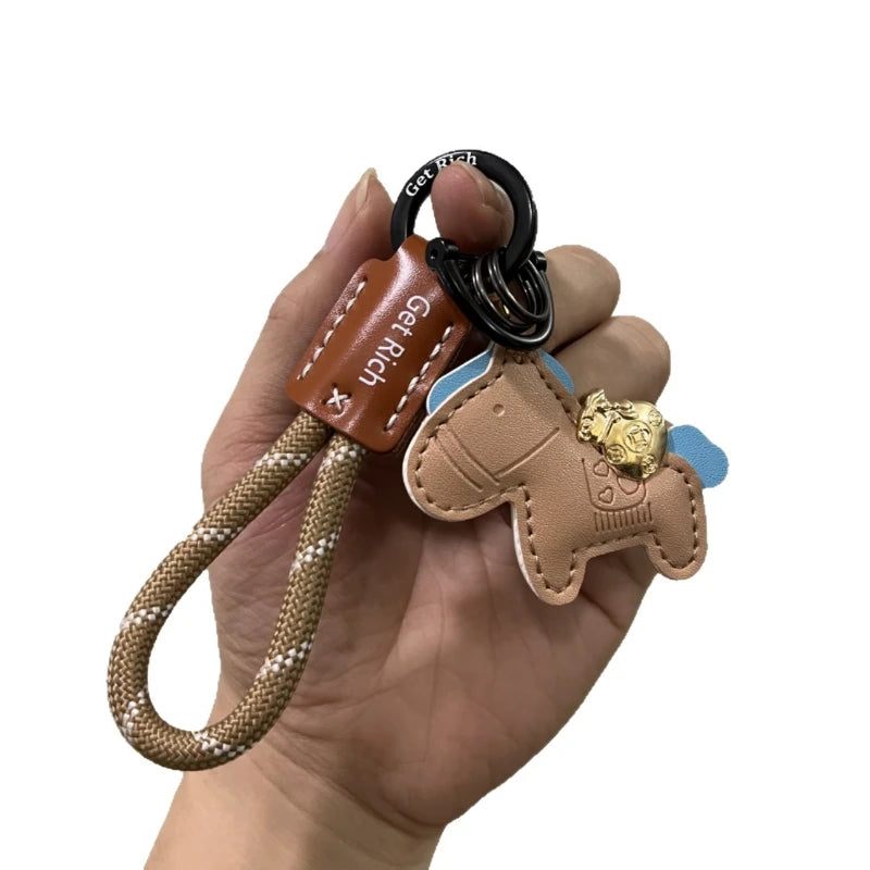 Money Soon Keychain Pendant Handmade Leather Car Key Chain Bag Cute Qme