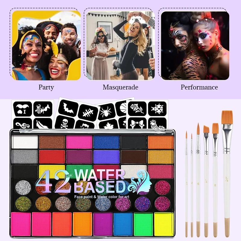 42-Color Facial Painting Vibrant Water-acetated Face Parties Qme