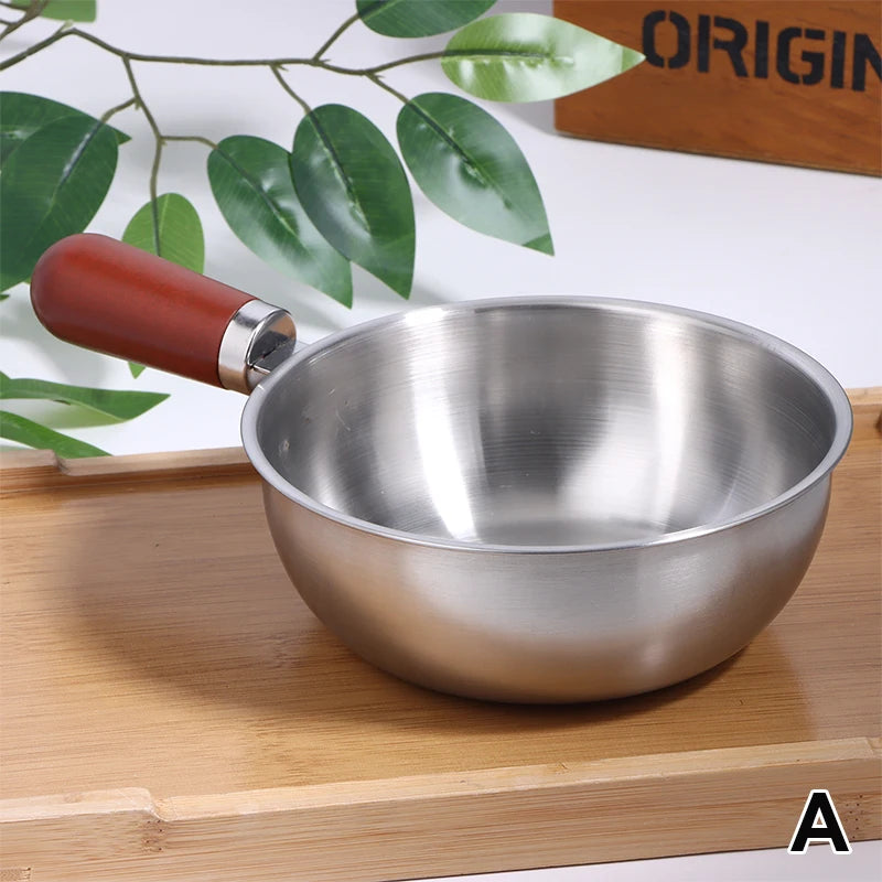 Single-person Heat-resistant Stainless Steel Pot Wood Handle Kitchen Qme A